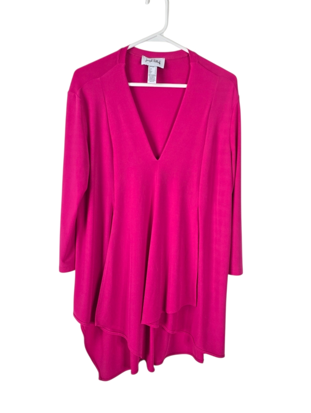 Joseph Ribkoff Dazzle Pink Asymmetrical Tunic Top 3/4 Sleeve 12 Stretch Flowy - Picture 2 of 10